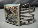 Important Henry Barber Vintage Native American Jewelry Navajo Turquoise Sterling Silver Inlay Bracelet-Nativo Arts