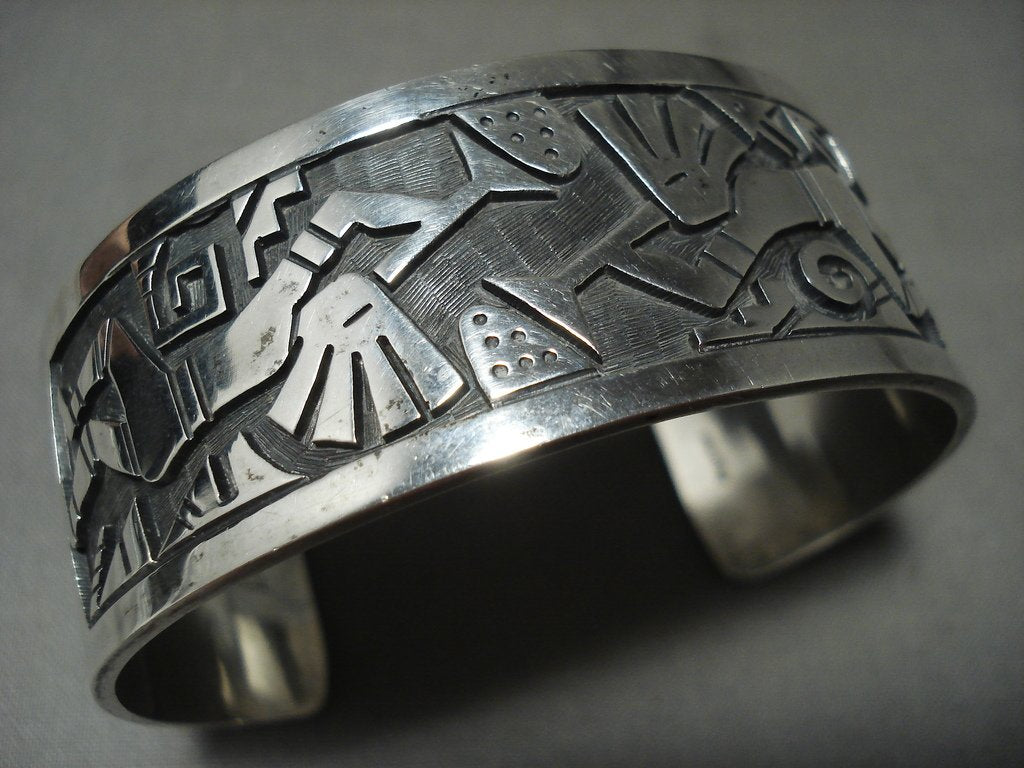 Important Hopi Vernon Mansfield 'Squared Kokopelli' Native American Jewelry  Silver Bracelet