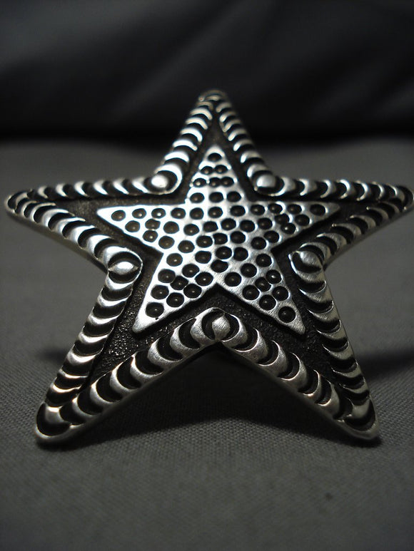 Important Huge Matthew Charley Sterling Silver Star Native American Navajo Ring-Nativo Arts