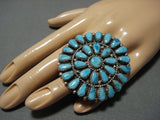Important Huge Native American Jewelry Navajo Turquoise Sun Sterling Silver Ring-Nativo Arts
