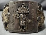 Important Huge Real Gold Vintage Native American Navajo Sterling Silver Kachina Bracelet Old-Nativo Arts
