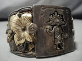 Important Huge Real Gold Vintage Native American Navajo Sterling Silver Kachina Bracelet Old-Nativo Arts