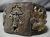 Important Huge Real Gold Vintage Native American Navajo Sterling Silver Kachina Bracelet Old-Nativo Arts