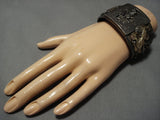 Important Huge Real Gold Vintage Native American Navajo Sterling Silver Kachina Bracelet Old-Nativo Arts