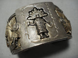 Important Huge Real Gold Vintage Native American Navajo Sterling Silver Kachina Bracelet Old-Nativo Arts