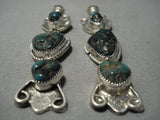 Important Huge Vintage Native American Jewelry Navajo Candelaria Turquoise Sterling Silver Earrings-Nativo Arts
