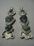 Important Huge Vintage Native American Jewelry Navajo Candelaria Turquoise Sterling Silver Earrings-Nativo Arts