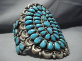 Important Huge Vintage Native American Jewelry Navajo Natural Turquoise Sterling Silver Cluster Bracelet-Nativo Arts