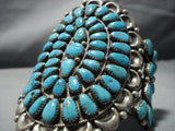 Important Huge Vintage Native American Jewelry Navajo Natural Turquoise Sterling Silver Cluster Bracelet-Nativo Arts