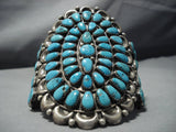 Important Huge Vintage Native American Jewelry Navajo Natural Turquoise Sterling Silver Cluster Bracelet-Nativo Arts