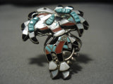 Important Huge Vintage Native American Zuni Eagle Dancer Turquoise Inlay Sterling Silver Ring-Nativo Arts