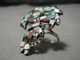 Important Huge Vintage Native American Zuni Eagle Dancer Turquoise Inlay Sterling Silver Ring-Nativo Arts