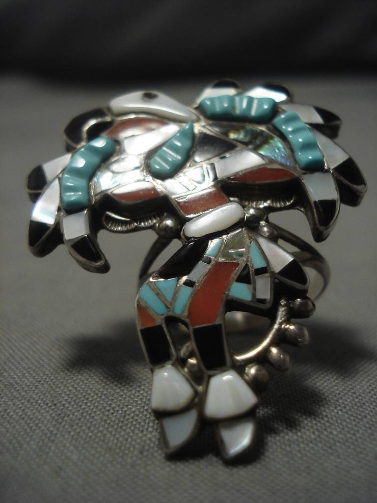 Important Huge Vintage Native American Zuni Eagle Dancer Turquoise Inl ...