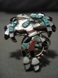Important Huge Vintage Native American Zuni Eagle Dancer Turquoise Inlay Sterling Silver Ring-Nativo Arts