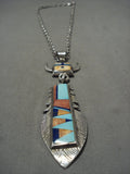 Important Huge Vintage Navajo Yellowhorse Turquoise Lapis Native American Jewelry Silver Necklace-Nativo Arts