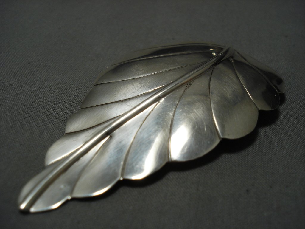 Native Long Pin Light Important Huge Yazzie Sterling Silver Leaf Native American Jewelry Pin ...