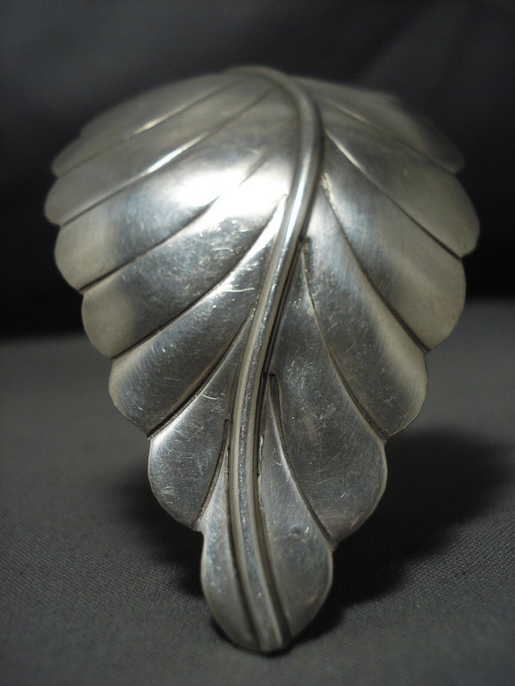 Important Huge Yazzie Sterling Silver Leaf Native American Jewelry Pin Old-Nativo Arts