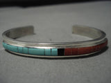 Important Inlay Expert Native American Zuni Turquoise Coral Sterling Silver Bracelet-Nativo Arts