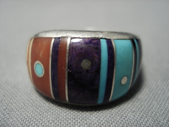 Important Inlay Genius Turquoise Sterling Silver Native American Jewelry Navajo Coral Inlay Ring Old-Nativo Arts