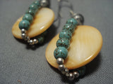 Important Jan Yazzie Green Turquoise Vintage Native American Jewelry Navajo Sterling Silver Earrings-Nativo Arts