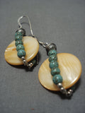 Important Jan Yazzie Green Turquoise Vintage Native American Jewelry Navajo Sterling Silver Earrings-Nativo Arts