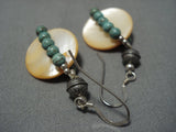 Important Jan Yazzie Green Turquoise Vintage Native American Jewelry Navajo Sterling Silver Earrings-Nativo Arts