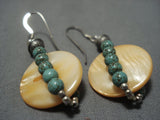 Important Jan Yazzie Green Turquoise Vintage Native American Jewelry Navajo Sterling Silver Earrings-Nativo Arts