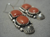 Important Jeanette Dale Sterling Silver Coral Native American Earrings-Nativo Arts