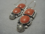 Important Jeanette Dale Sterling Silver Coral Native American Earrings-Nativo Arts