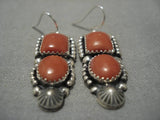 Important Jeanette Dale Sterling Silver Coral Native American Earrings-Nativo Arts
