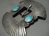 Important Jimmie Harold Sr Vintage Navajo Turquoise Native American Jewelry Silver Belt Buckle-Nativo Arts