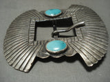 Important Jimmie Harold Sr Vintage Navajo Turquoise Native American Jewelry Silver Belt Buckle-Nativo Arts