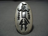 Important Juan Singer Vintage Huge Native American Navajo Yeibichai Sterling Silver Ring Old-Nativo Arts