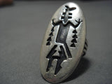 Important Juan Singer Vintage Huge Native American Navajo Yeibichai Sterling Silver Ring Old-Nativo Arts