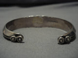 Important Lander Blue Turquoise Vintage Native American Navajo Sterling Silver Bracelet Old-Nativo Arts