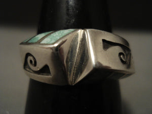 Important Lonn Parker 'Mirror Turquoise' Native American Jewelry Silver Geometgric Ring-Nativo Arts