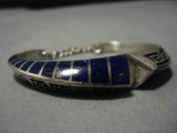Important Lonn Parker Vintage Native American Navajo Sterling Silver Lapis Inlay Bracelet Old-Nativo Arts