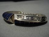 Important Lonn Parker Vintage Native American Navajo Sterling Silver Lapis Inlay Bracelet Old-Nativo Arts