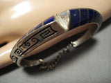 Important Lonn Parker Vintage Native American Navajo Sterling Silver Lapis Inlay Bracelet Old-Nativo Arts