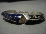 Important Lonn Parker Vintage Native American Navajo Sterling Silver Lapis Inlay Bracelet Old-Nativo Arts