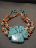 Important Modernistic Santo Domingo turquoise Cross Necklace Vtg-Nativo Arts