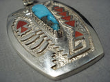 Important Native American Jewelry Navajo Michael Perry Bisbee Turquoise Sterling Silver Pendant-Nativo Arts