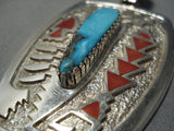 Important Native American Jewelry Navajo Michael Perry Bisbee Turquoise Sterling Silver Pendant-Nativo Arts