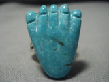 Important Native American Navajo Aaron Toadlena Pete Dinah Turquoise Heand Sterling Silver Ring-Nativo Arts