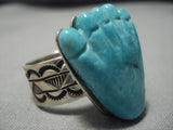 Important Native American Navajo Aaron Toadlena Pete Dinah Turquoise Heand Sterling Silver Ring-Nativo Arts