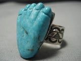 Important Native American Navajo Aaron Toadlena Pete Dinah Turquoise Heand Sterling Silver Ring-Nativo Arts