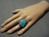 Important Native American Navajo Aaron Toadlena Pete Dinah Turquoise Heand Sterling Silver Ring-Nativo Arts