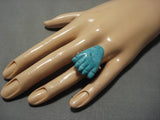 Important Native American Navajo Aaron Toadlena Pete Dinah Turquoise Heand Sterling Silver Ring-Nativo Arts