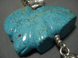 Important Native American Navajo Ben Begaye Zuni #8 Turquoise Rabbit Sterling Silver Necklace-Nativo Arts