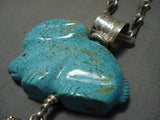Important Native American Navajo Ben Begaye Zuni #8 Turquoise Rabbit Sterling Silver Necklace-Nativo Arts